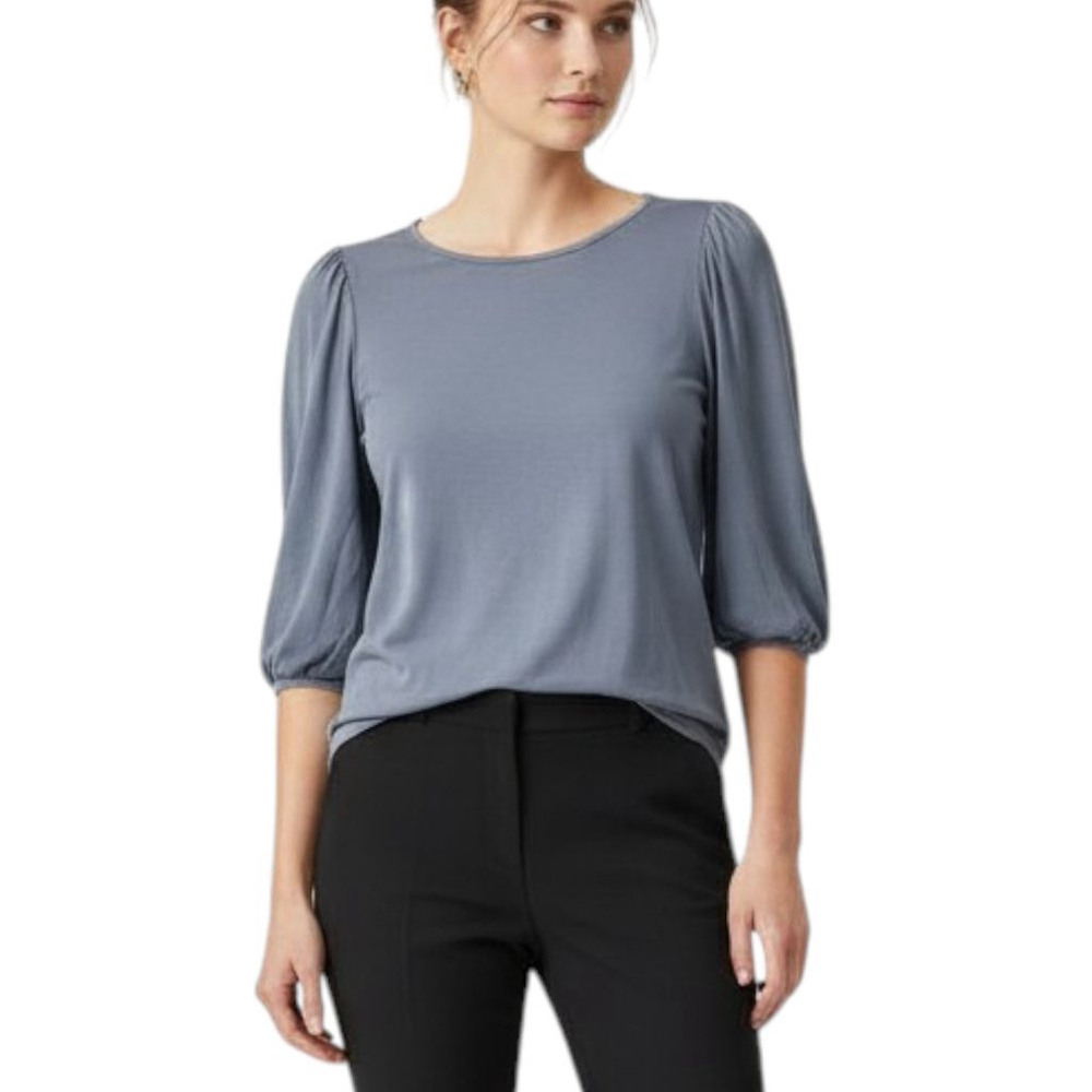 Green Envelope Gray Puff Sleeve Top Small